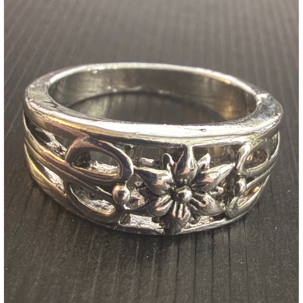 Vintage Ring Floral Retro Silver Tone